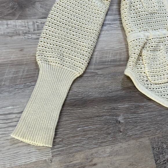 Free People Cream Crochet Knit Hoodie Cardigan Boho Cottagecore XS - Picture 4 of 10
